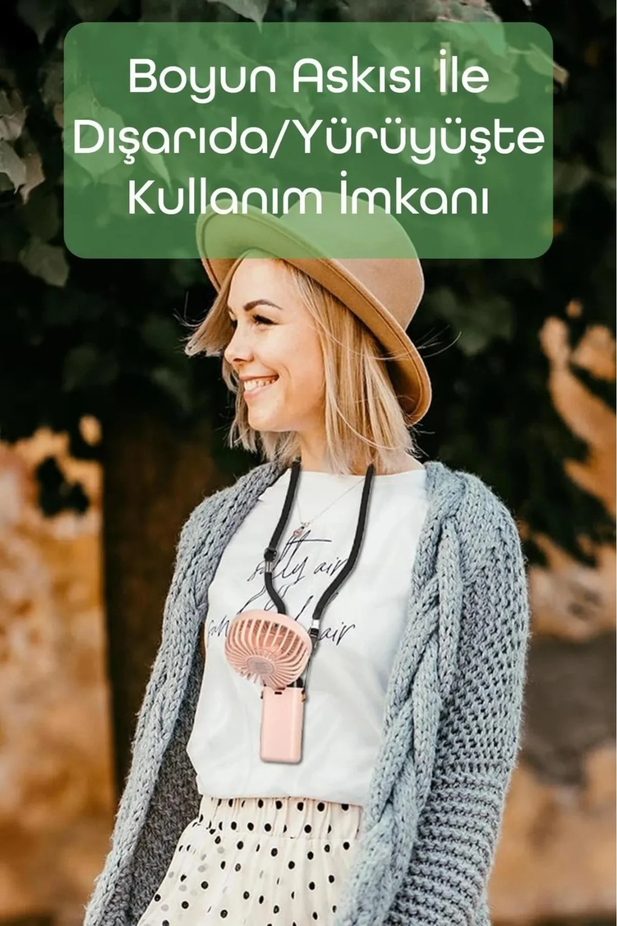 El vantilatörü dijital ekranlı şarjlı mini masa ve boyun tipi lacivert 2 yıl garantili