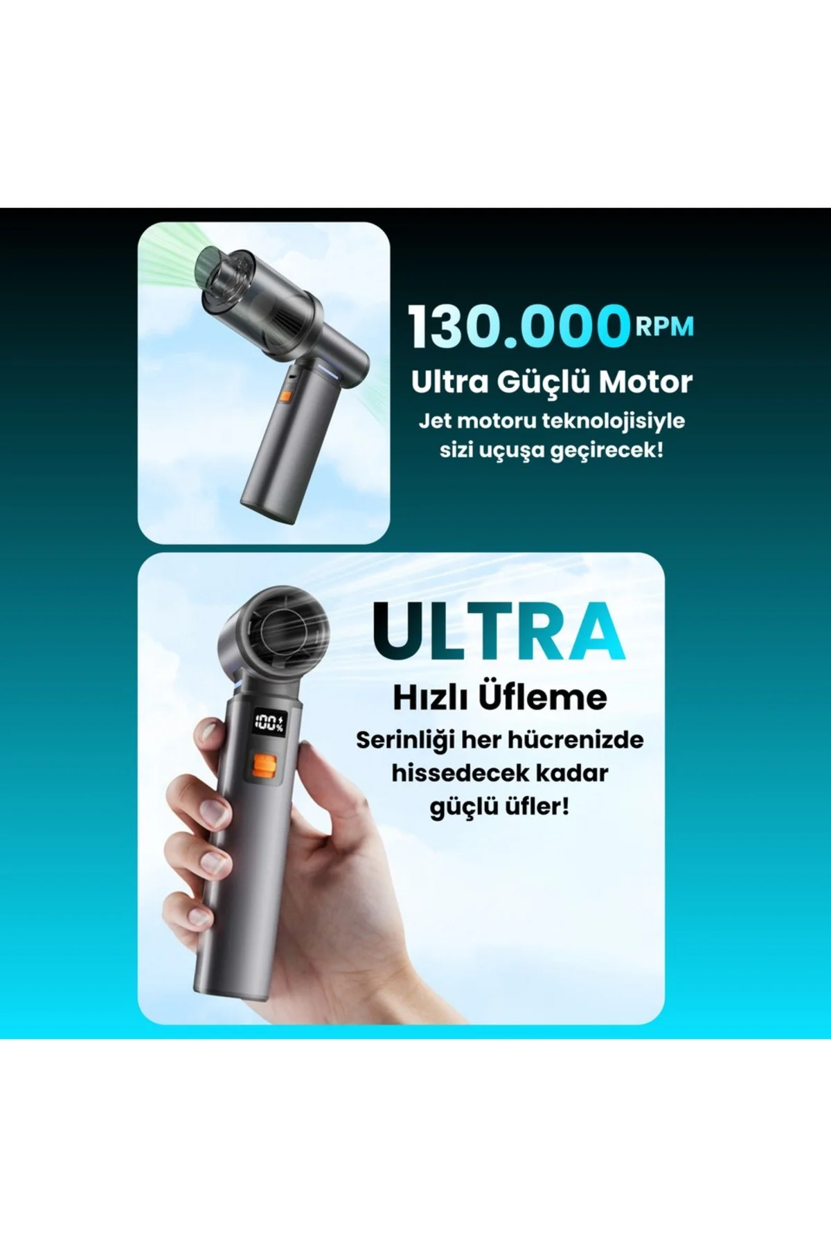 El vantilatörü gri renk motorlu 4000mAh bataryalı 2 yıl garantili - Elektronik - İklimlendirme