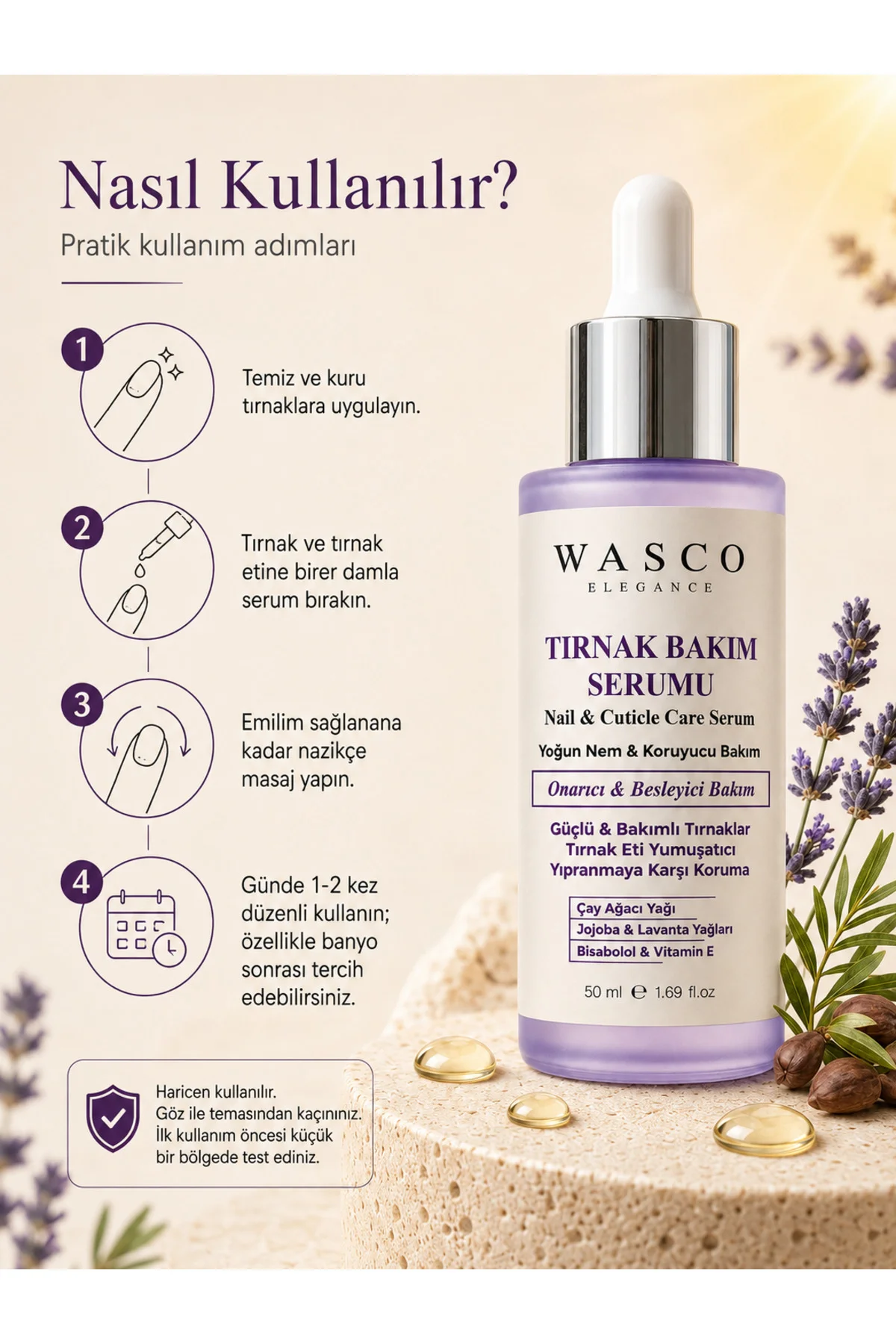 El ve Ayak Tırnak & Tırnak Eti Bakım Serumu, Çay Ağacı ve Jojoba Yağı İçeren, 50 ml