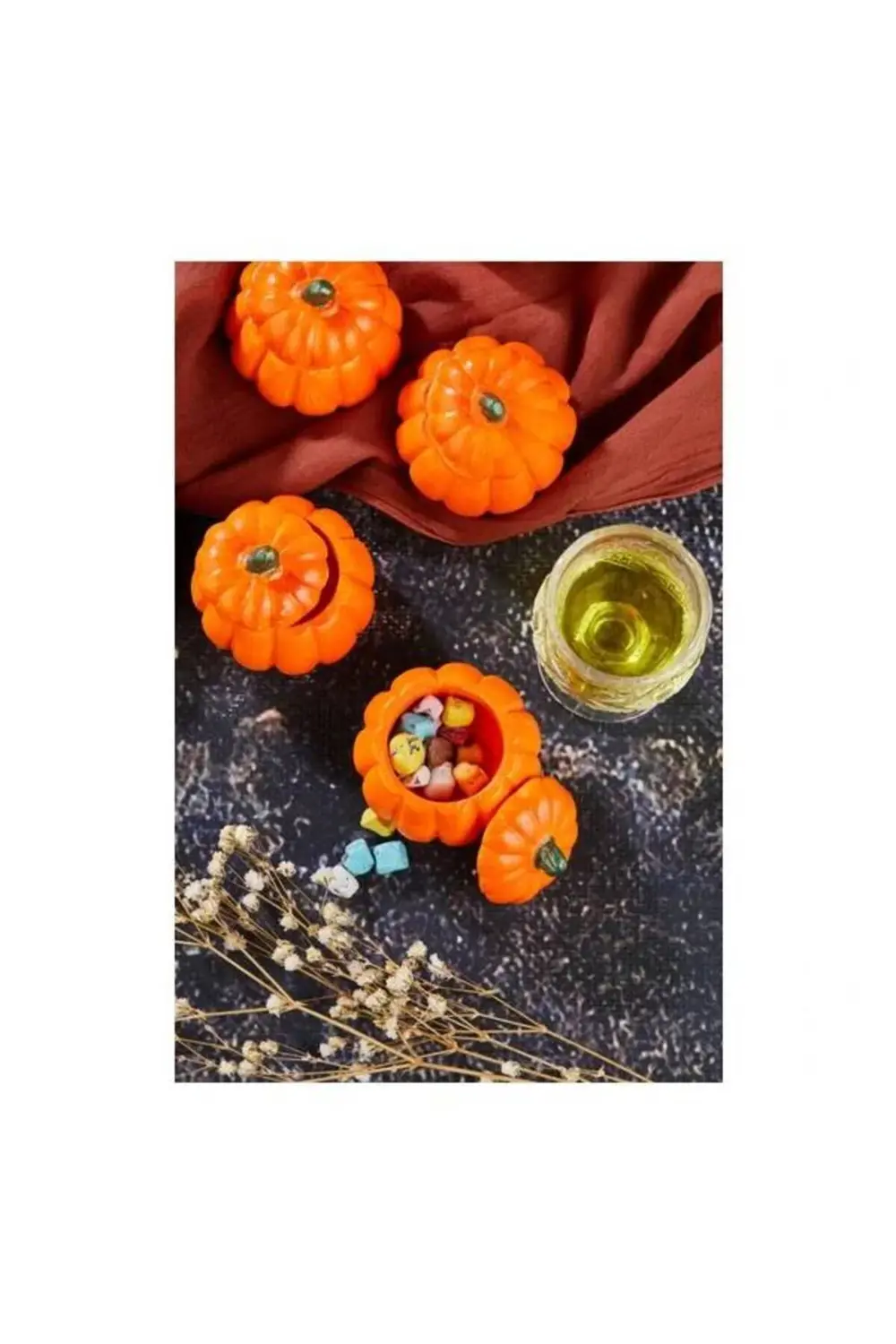 El Yapımı 6'lı Turuncu Mini Kabak Tasarımlı Kapaklı Lokumluk, Dra