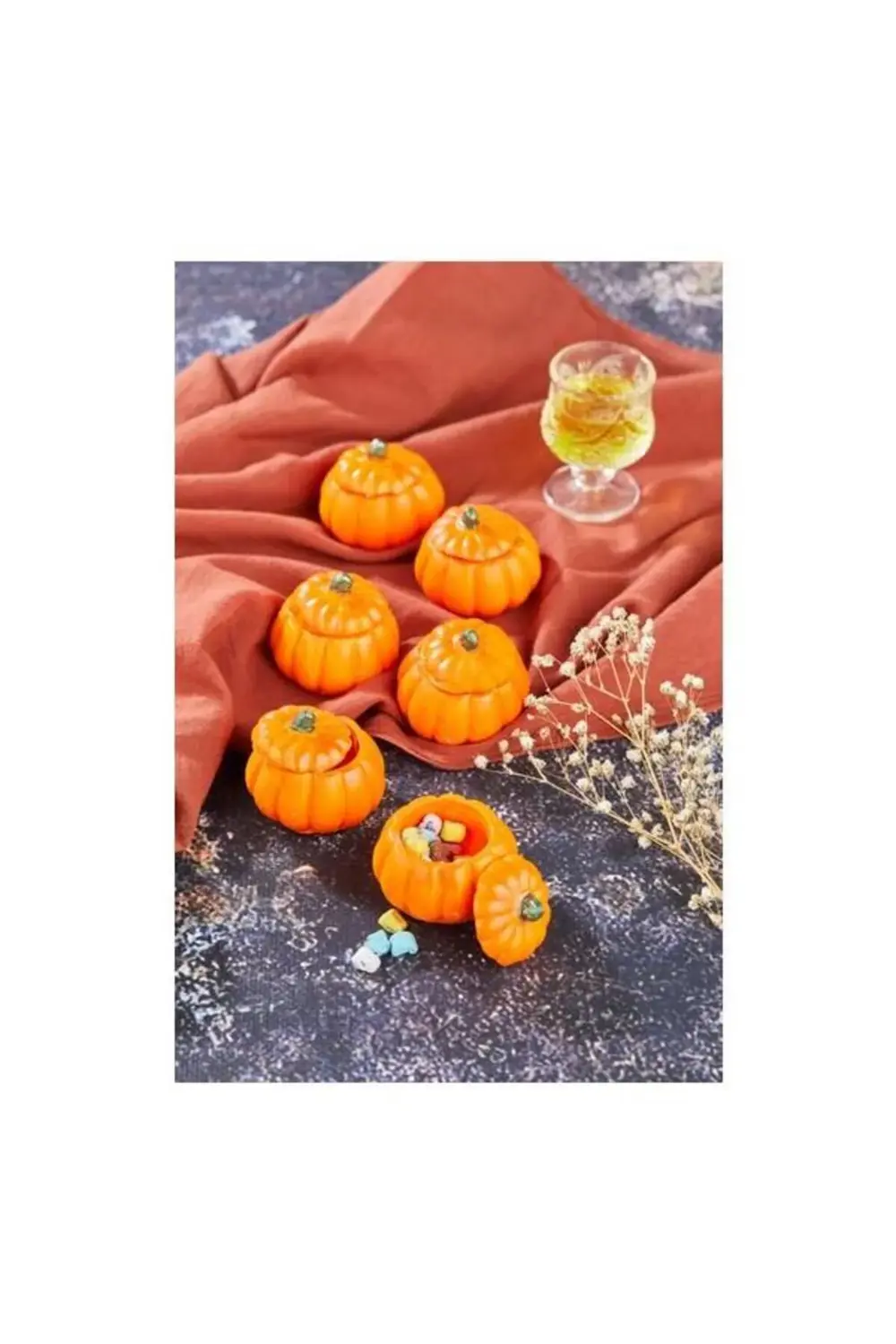 El Yapımı 6'lı Turuncu Mini Kabak Tasarımlı Kapaklı Lokumluk, Dra
