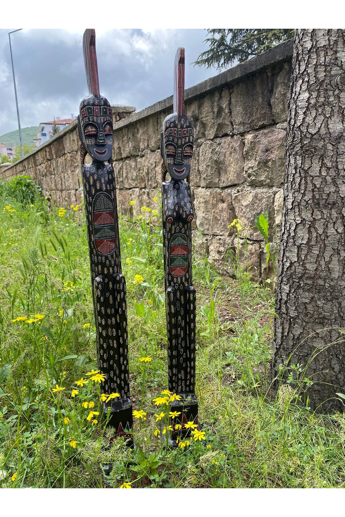 El Yapımı Ahşap Afrika İnsan Figürü 2 Li Set 93*97cm El Yapımı Ahşap Afrika İnsan Figürü 2 Li Set 93*97cm