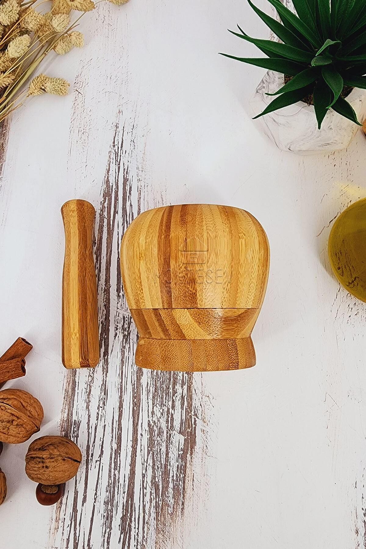 El Yapımı Ahşap Ağaç Havan Sarımsak Döveceği ( Bambu 12 lik )