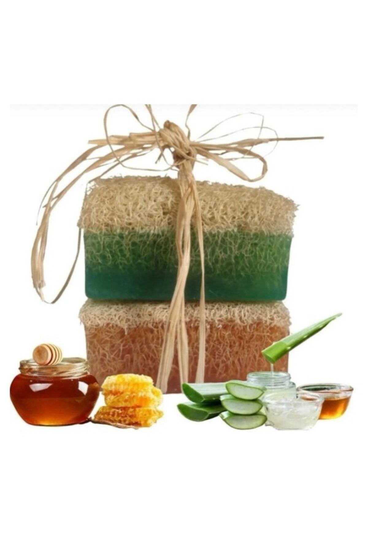 Trendmilano El Yapımı Doğal Kabak Lifli Eşek Sütü Bal Aloe Vera Sabun 2'Li Se