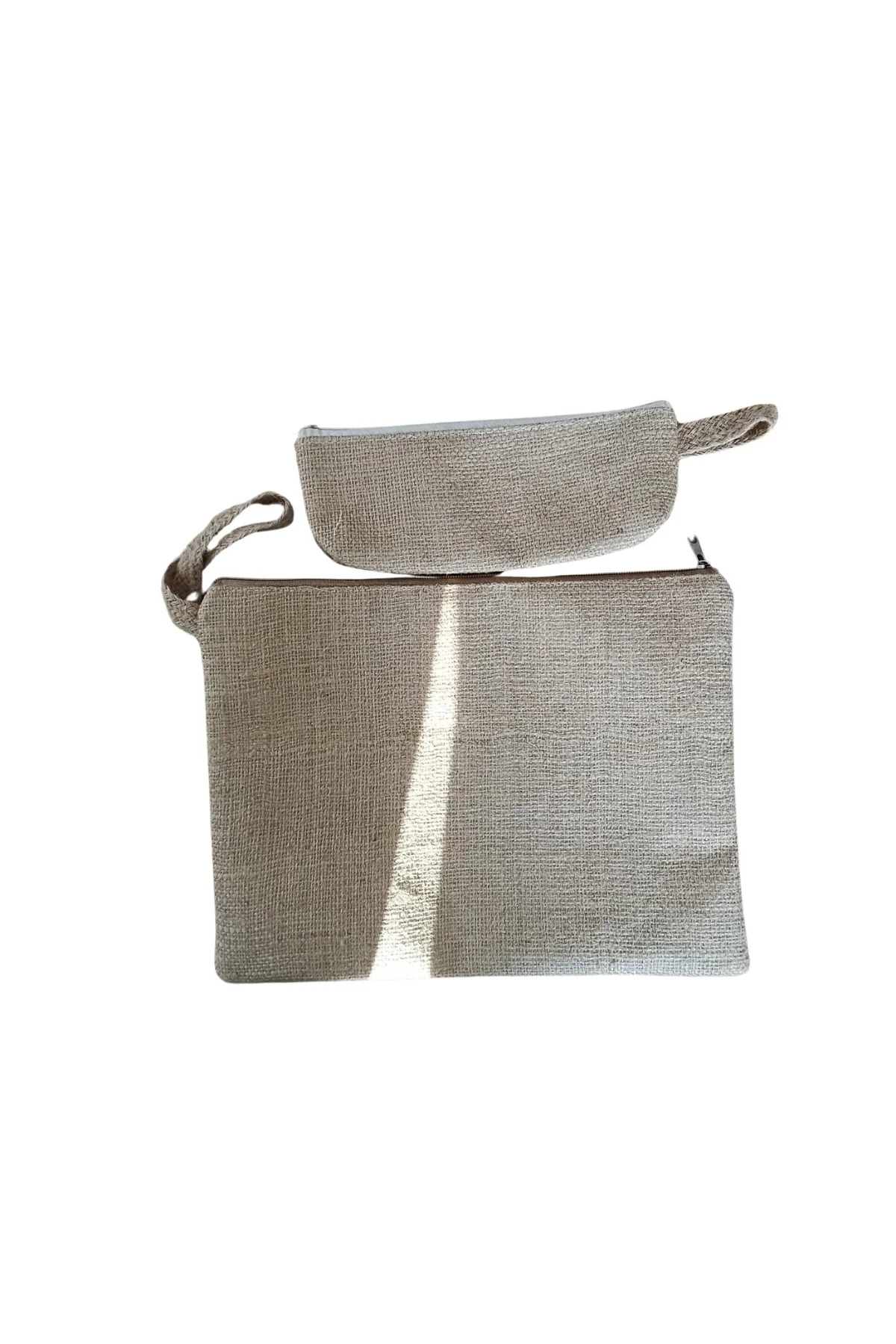 El Yapımı Fermuarlı ve İpli Makyaj Çantası Bej Çok Amaçlı Çanta K