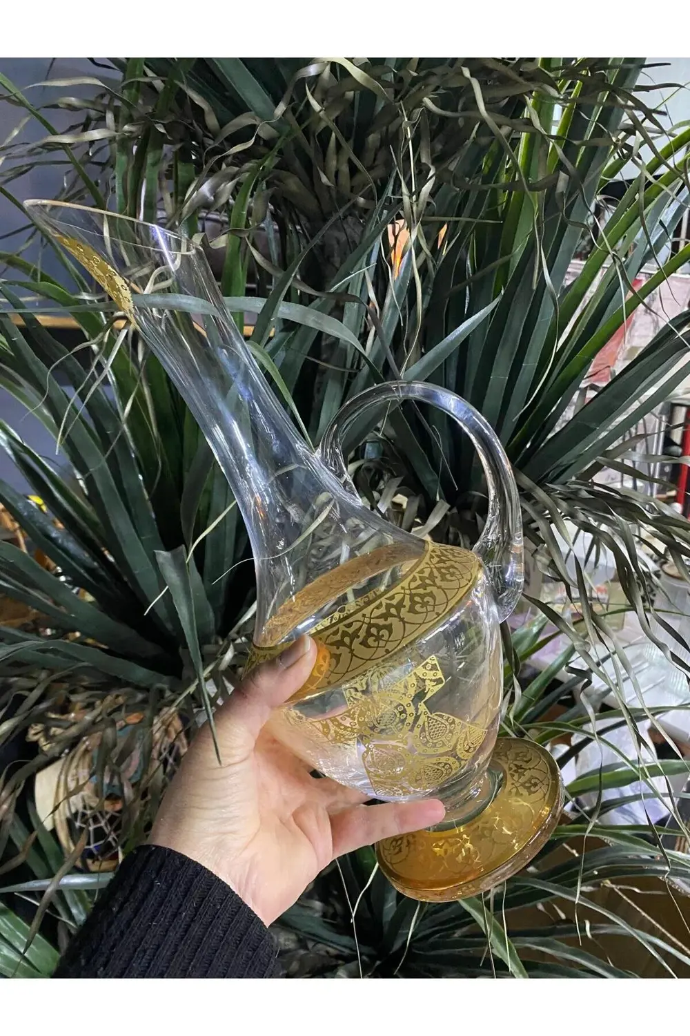 El Yapımı Gold Kaftan İşlemeli Cam Sürahi Şerbetlik