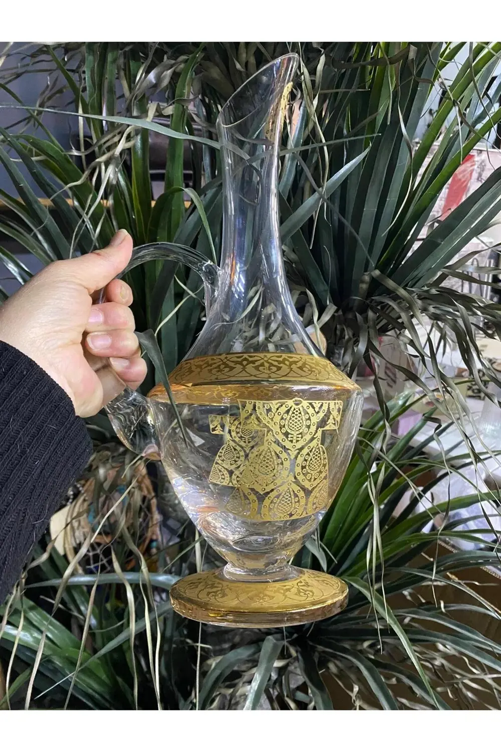 El Yapımı Gold Kaftan İşlemeli Cam Sürahi Şerbetlik