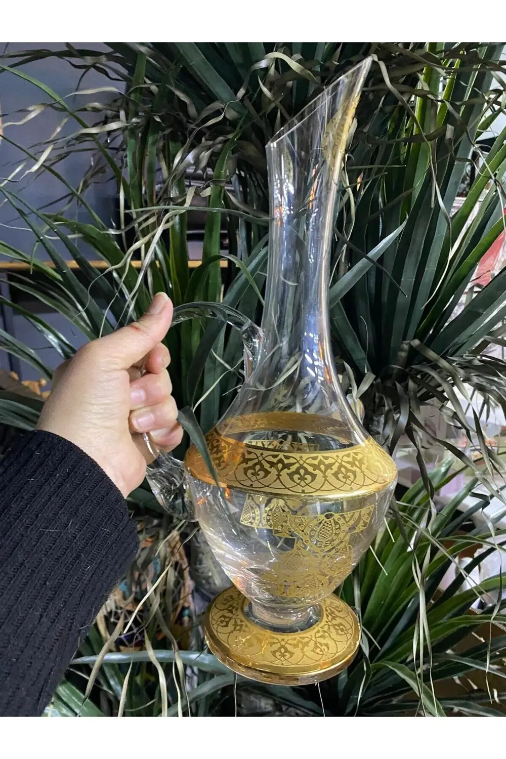 El Yapımı Gold Kaftan İşlemeli Cam Sürahi Şerbetlik