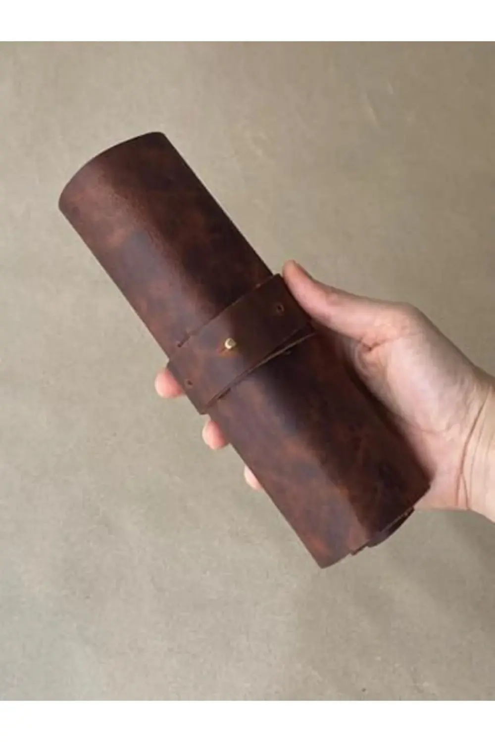 El Yapımı Hakiki Deri Rulo Kalemlik (KOYU TABA) 395519