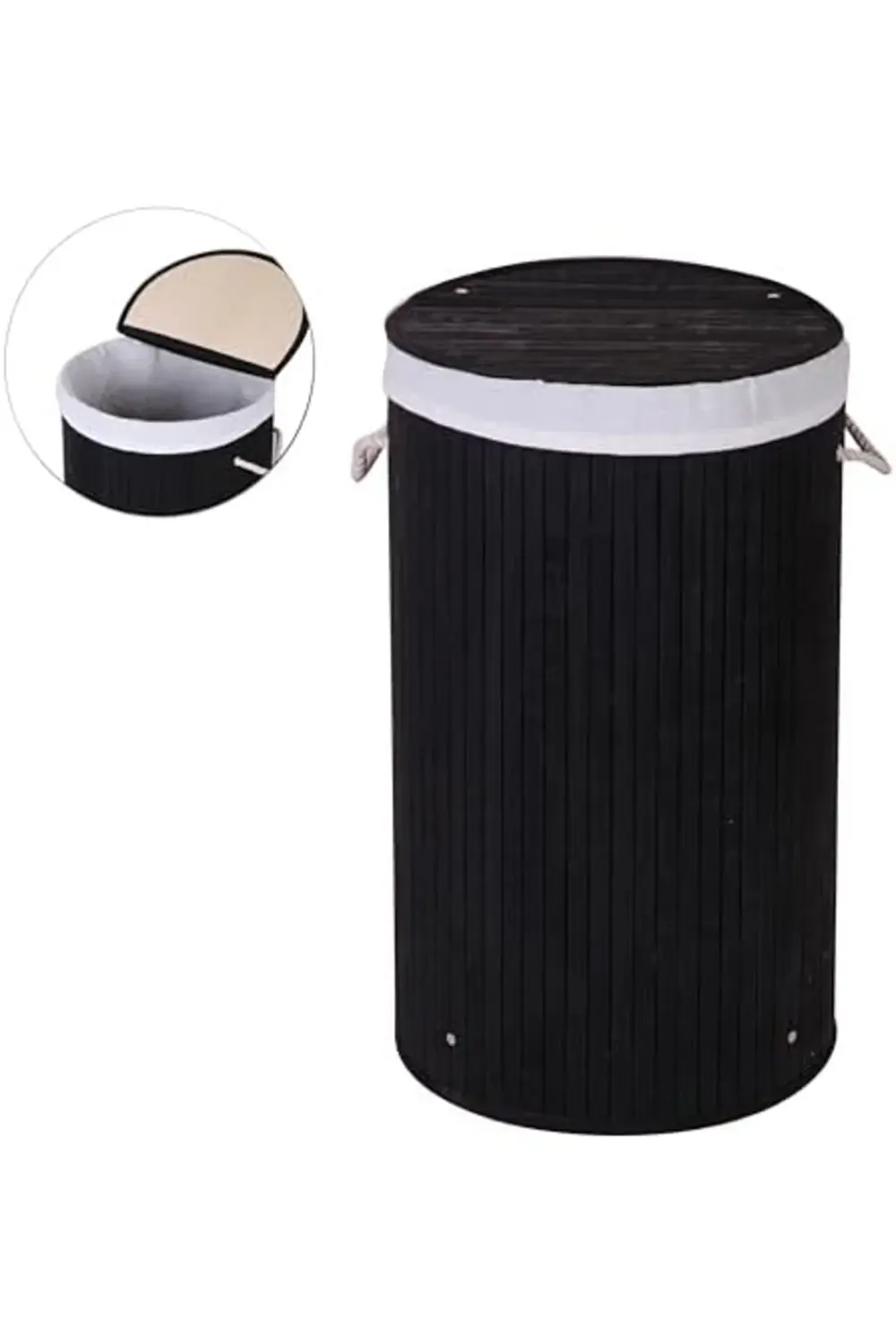 El Yapımı Hasır Katlanır Çamaşır Sepeti Yuvarlak 55 Litre (35cm*3