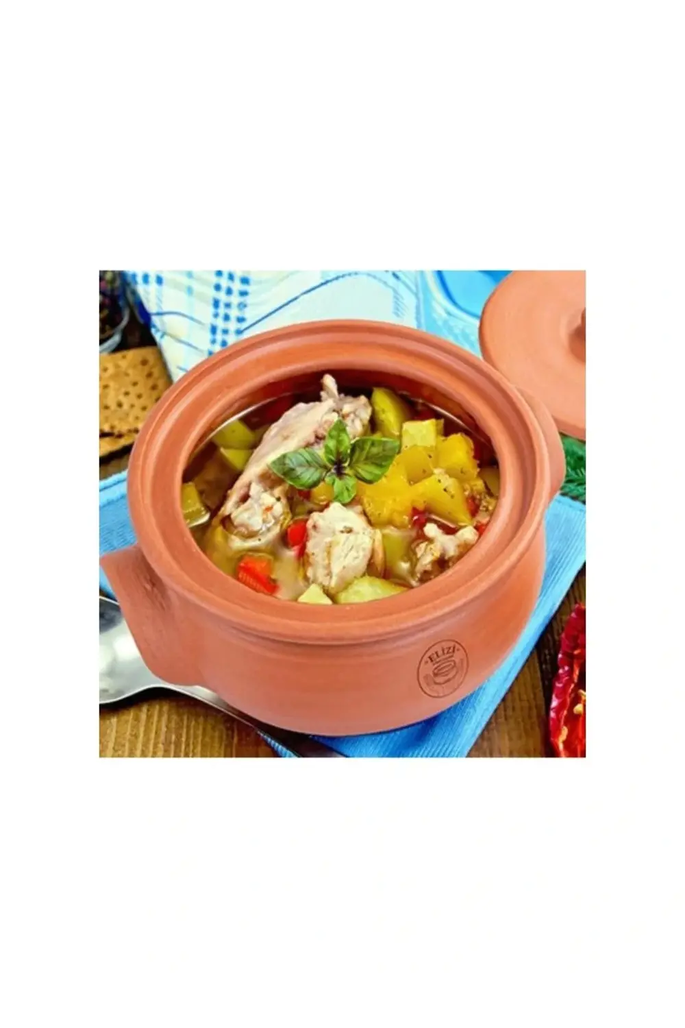 El Yapımı Kapaklı Toprak Güveç Tencere Orta Boy Astarlı 5 Litre (