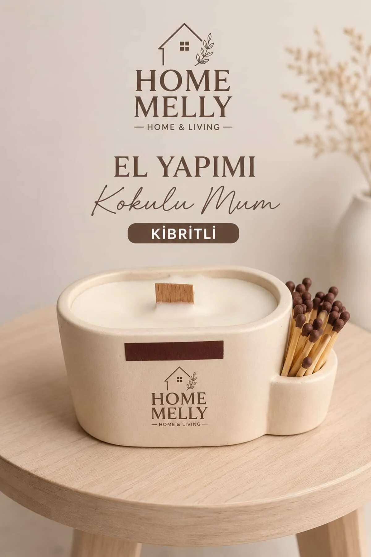 El Yapımı Kibrit Detaylı Mum , Dekoratif Kokulu Mum