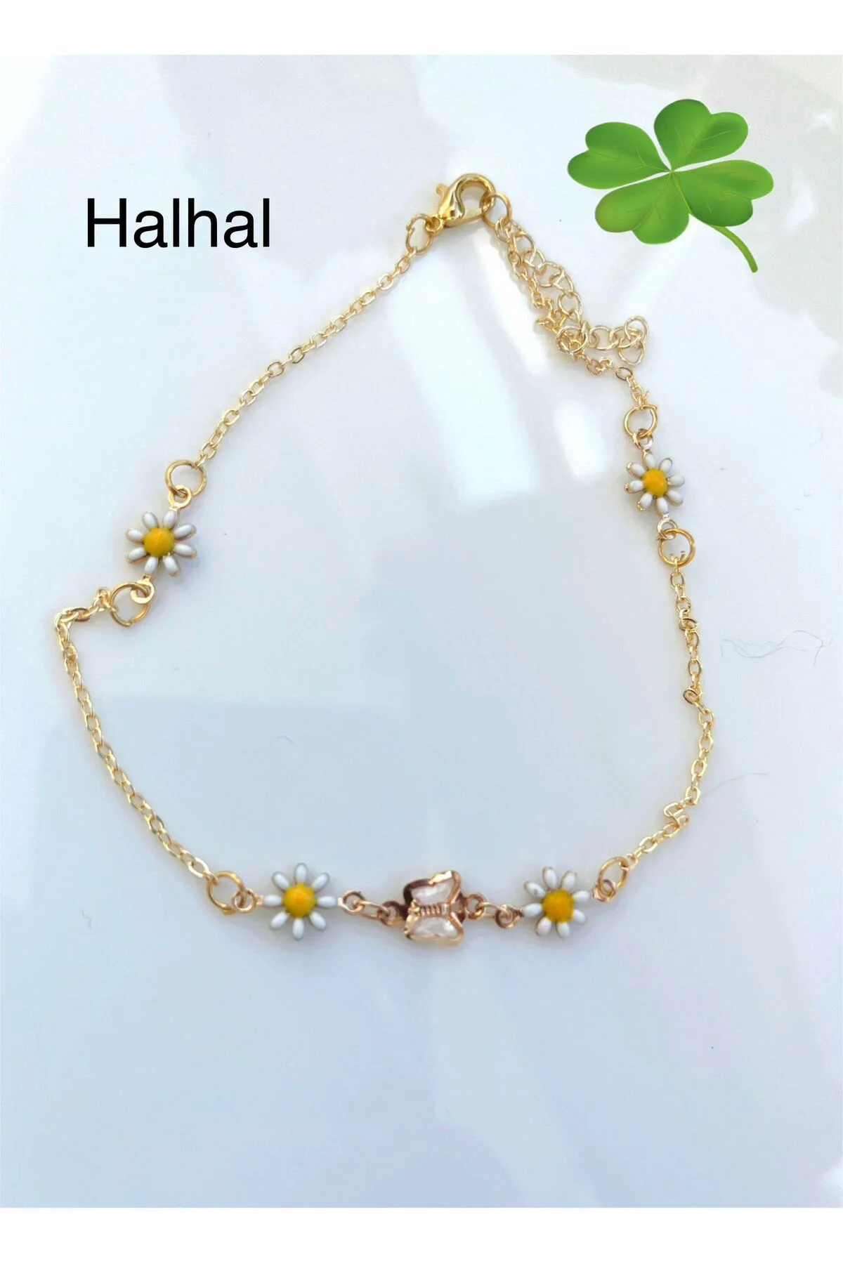 el yapımı mineli papatyalı kristal kelebekli kararmaz kaplama zincir halhal el yapımı mineli papatyalı kristal kelebekli kararmaz kaplama zincir halhal