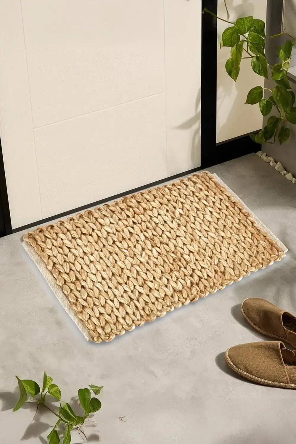 El Yapımı Örgü Jüt Hasır Lüx Kapı Önü Paspası, (65 x 45 cm) 11507