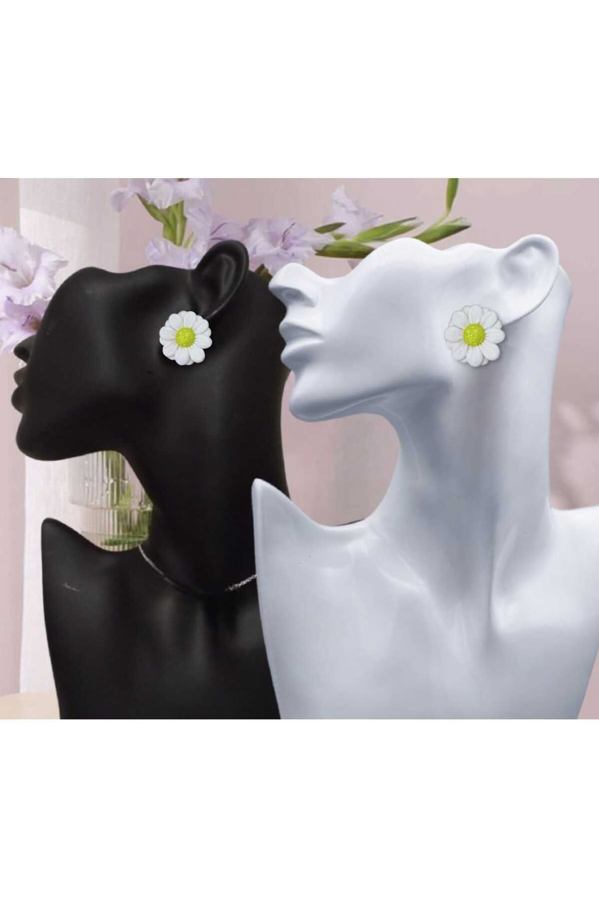 El Yapımı Papatya Polimer Kil Tasarım Küpe