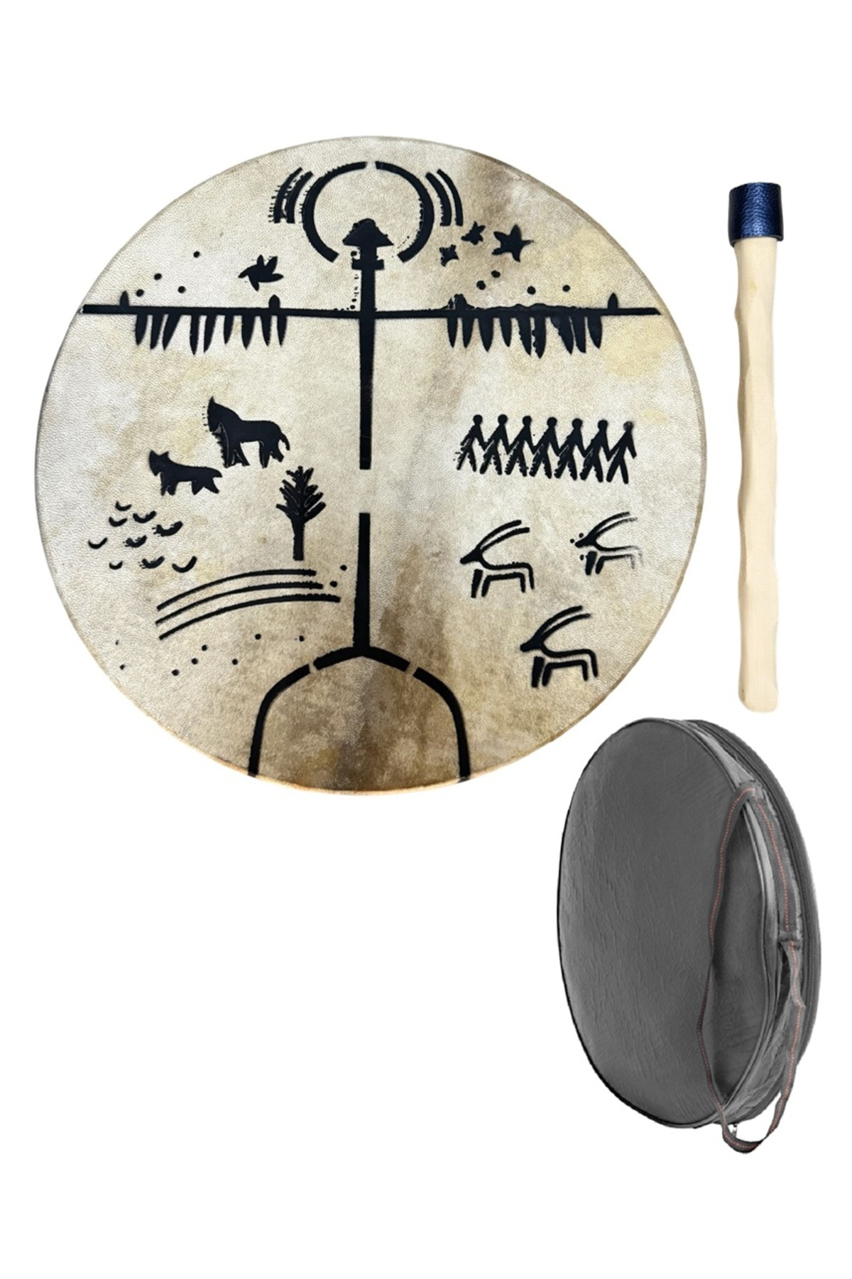 El Yapımı Şaman Davulu – Özel Desenli & Kılıf ve Tokmak Dahil