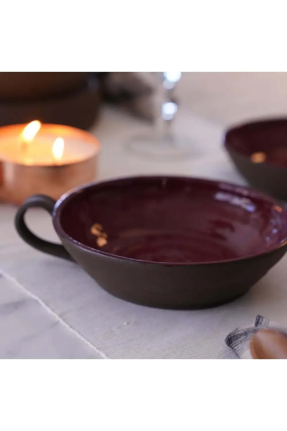 El Yapımı Seramik Toprak Serisi Kase - Vişne Rengi