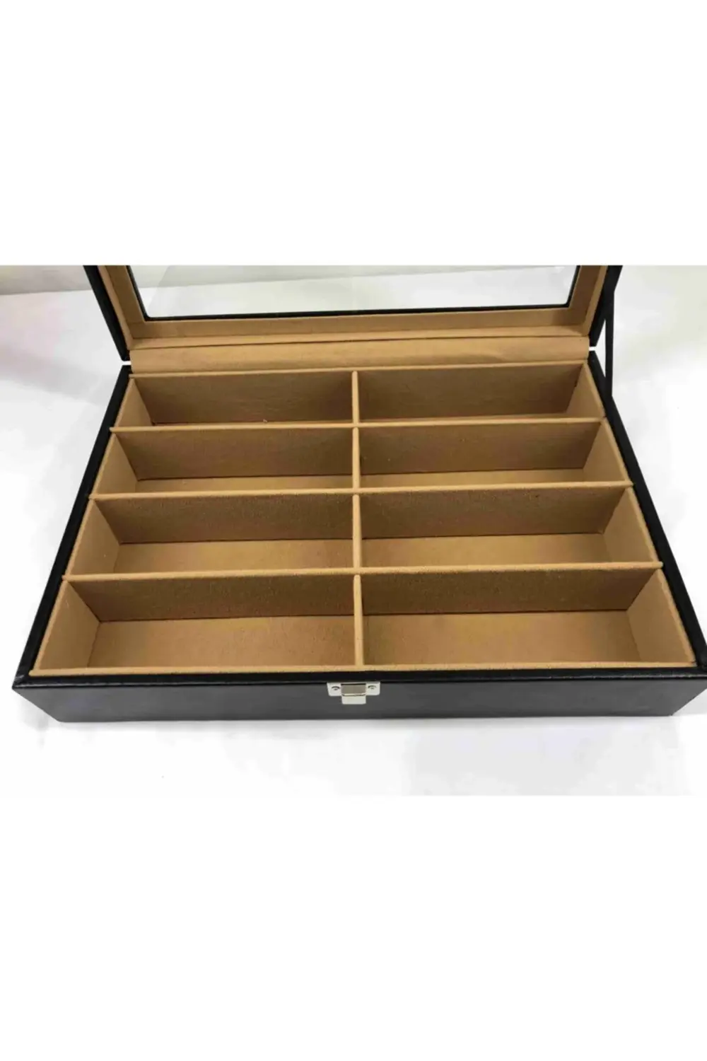 El Yapımı Siyah Deri Kaplı 8 Gözlük Alan Güneş Gözlüğü Saklama Ku