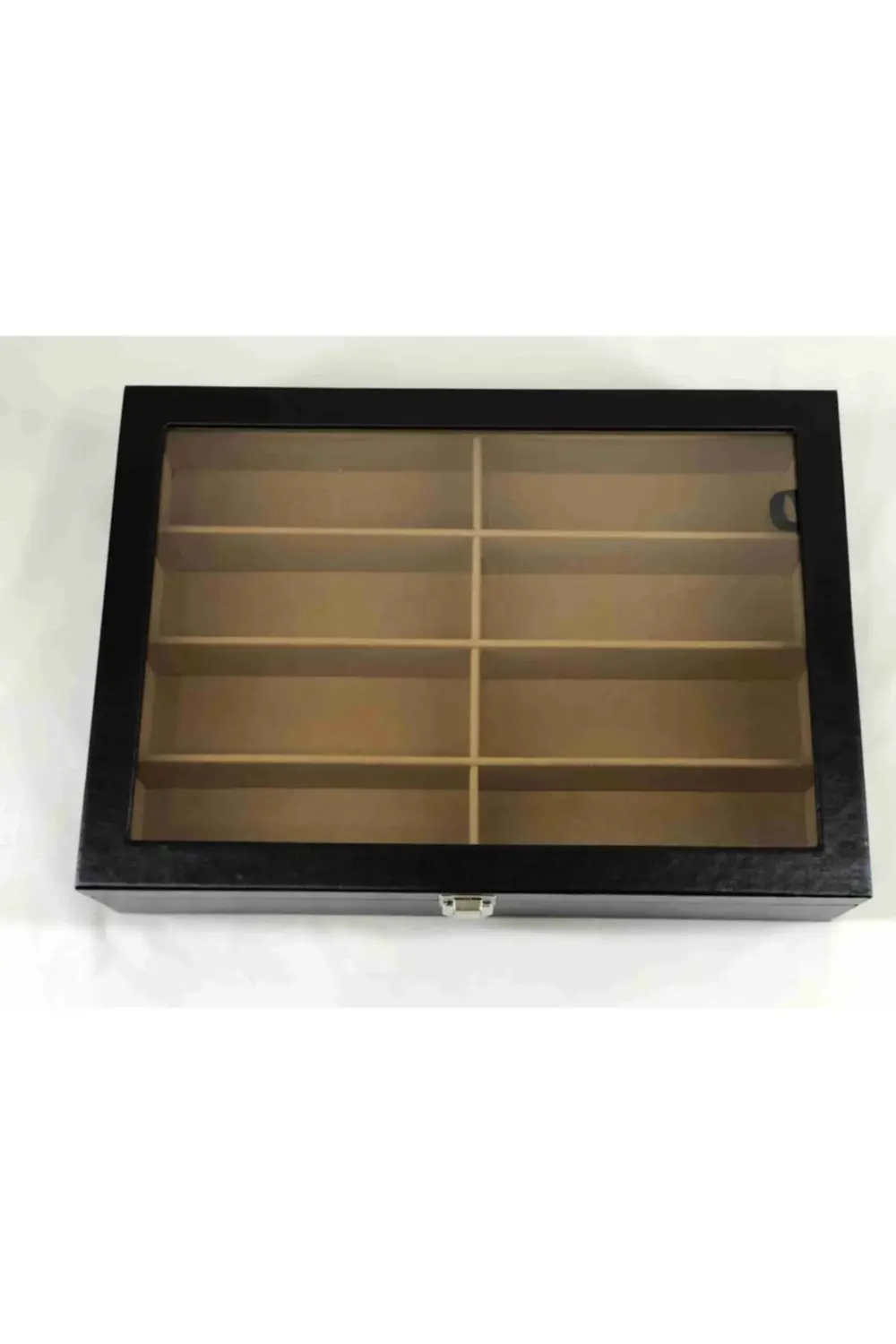 El Yapımı Siyah Deri Kaplı 8 Gözlük Alan Güneş Gözlüğü Saklama Ku