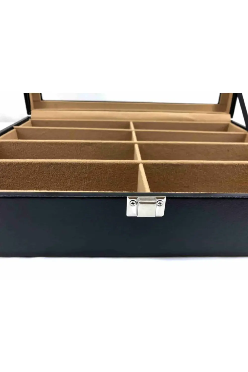 El Yapımı Siyah Deri Kaplı 8 Gözlük Alan Güneş Gözlüğü Saklama Ku