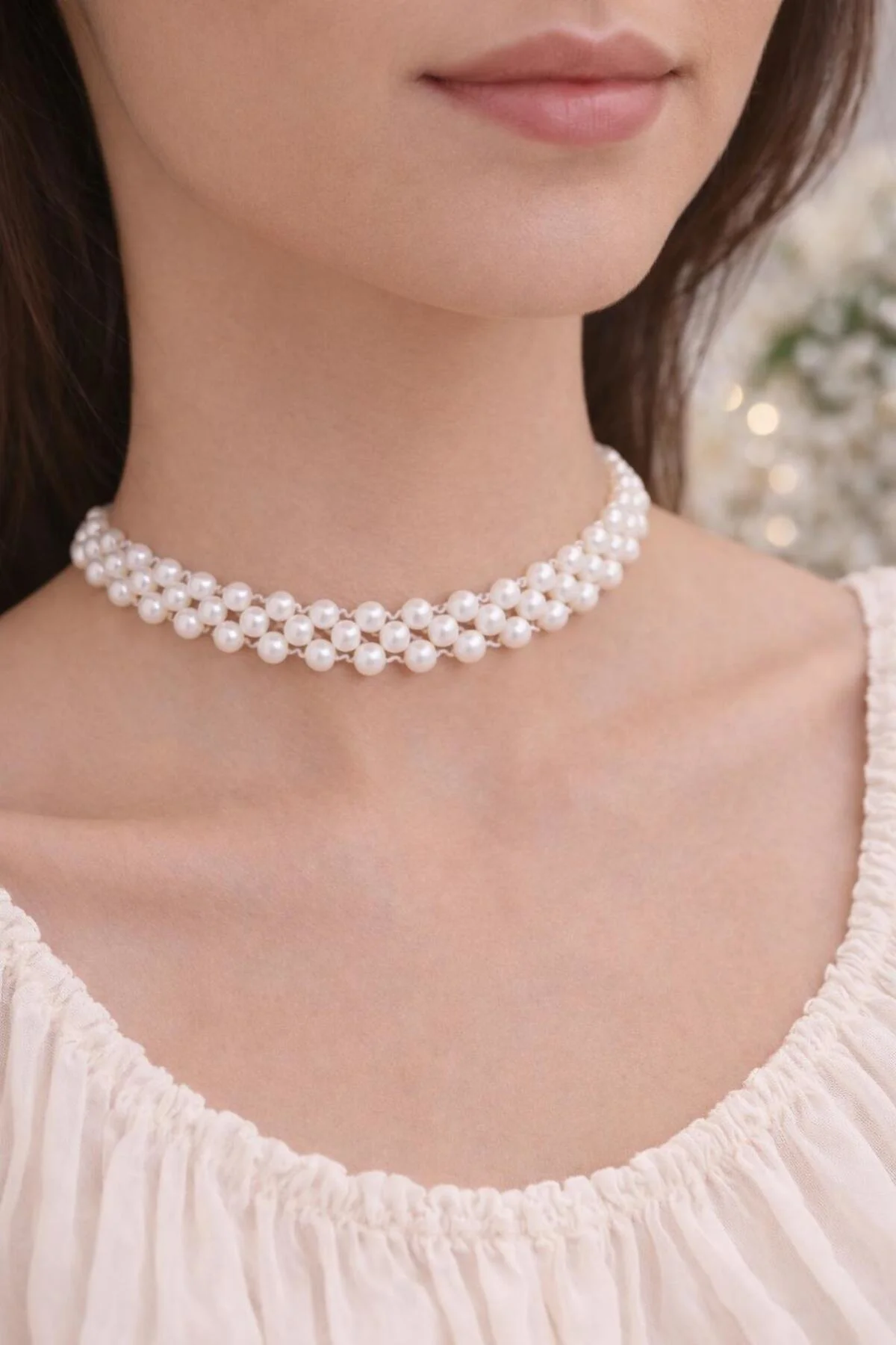 el yapımı zarif inci boncuk choker tasma şeklinde kolye bileklik set el yapımı zarif inci boncuk choker tasma şeklinde kolye bileklik set - Görsel 3