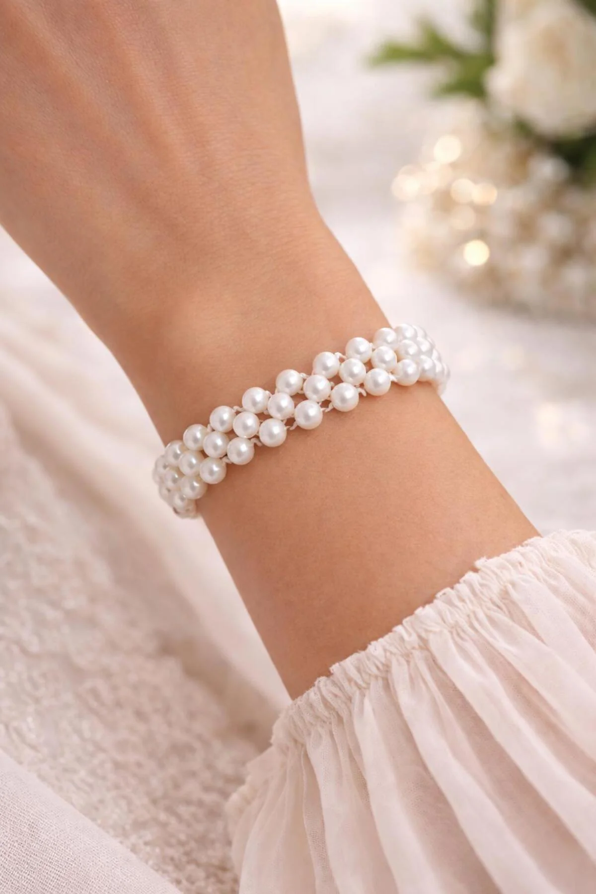 el yapımı zarif inci boncuk choker tasma şeklinde kolye bileklik set el yapımı zarif inci boncuk choker tasma şeklinde kolye bileklik set - Görsel 2