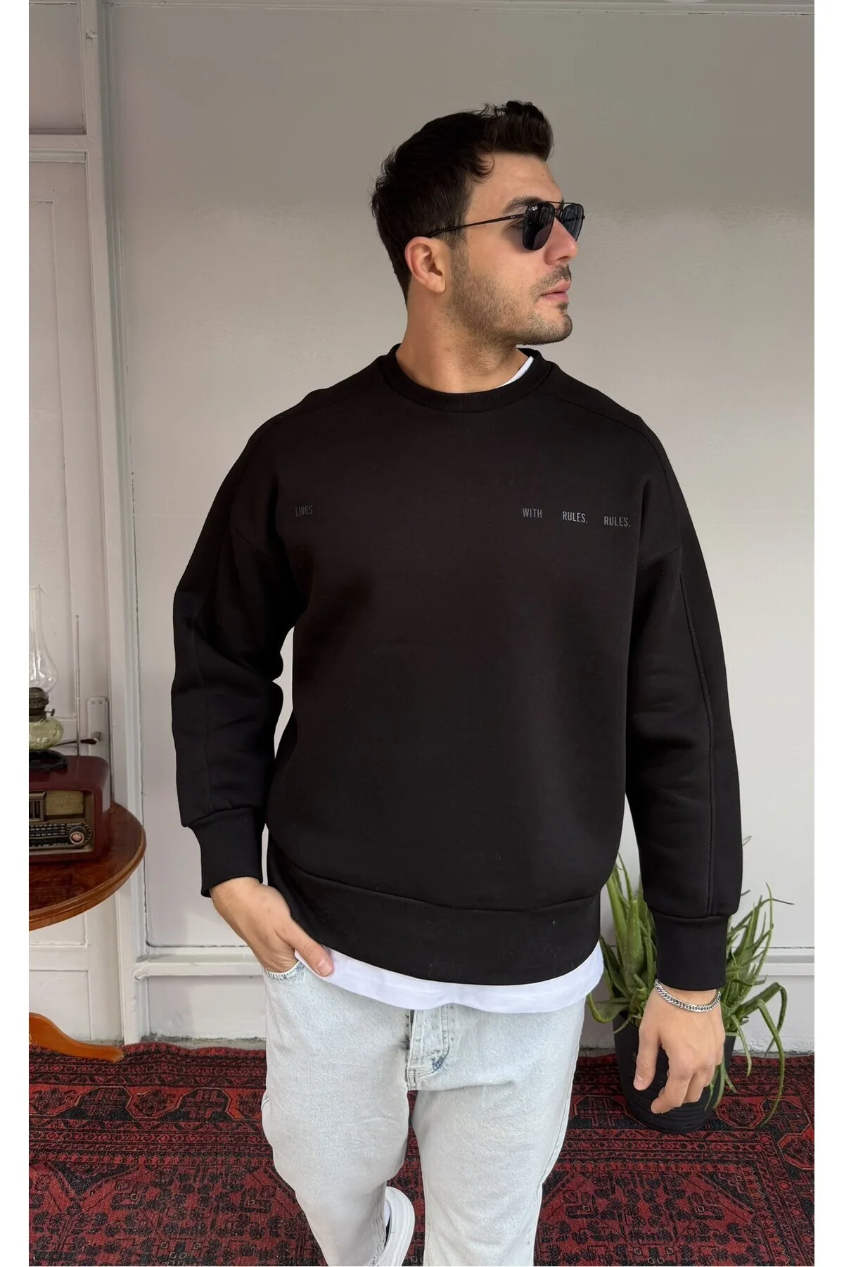 El Yazı Detay Şardonlu Oversize Sweat