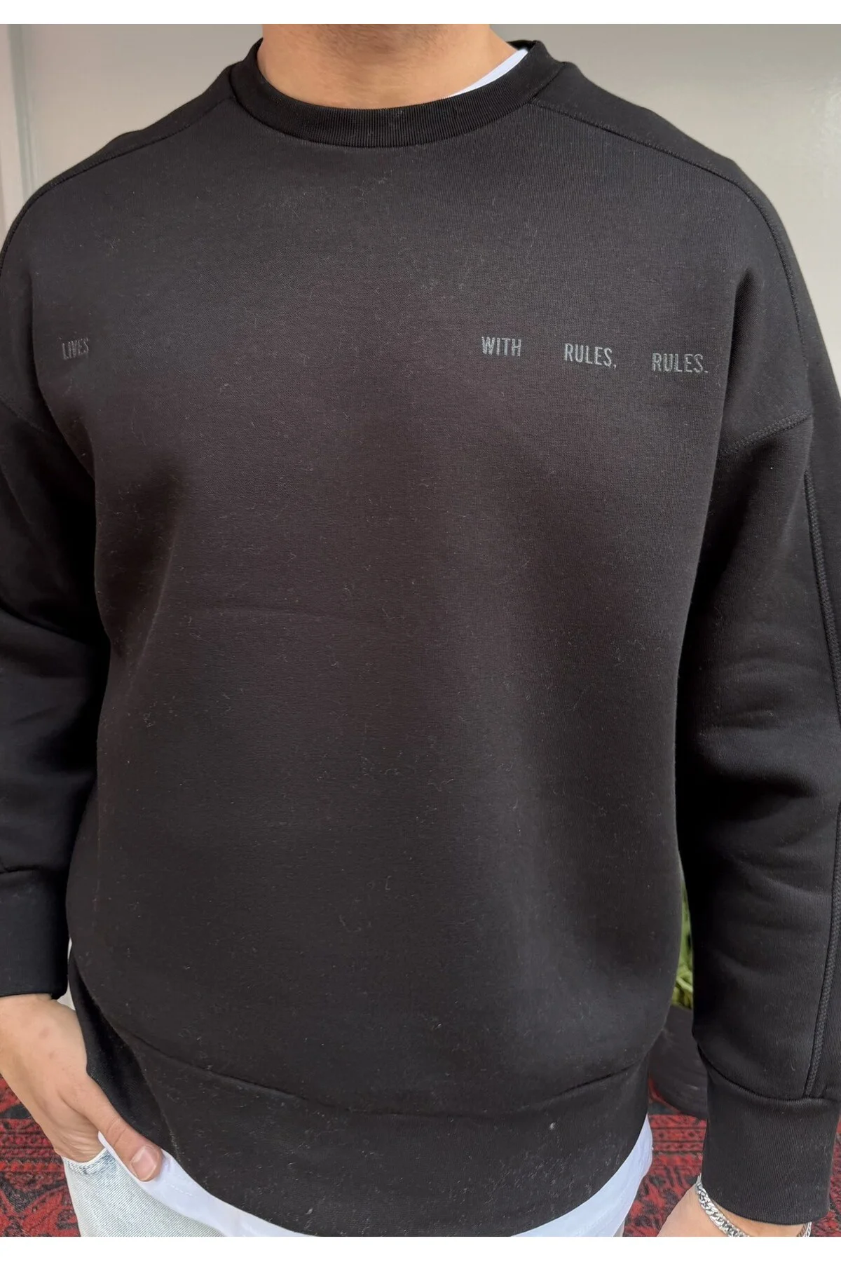 El Yazı Detay Şardonlu Oversize Sweat
