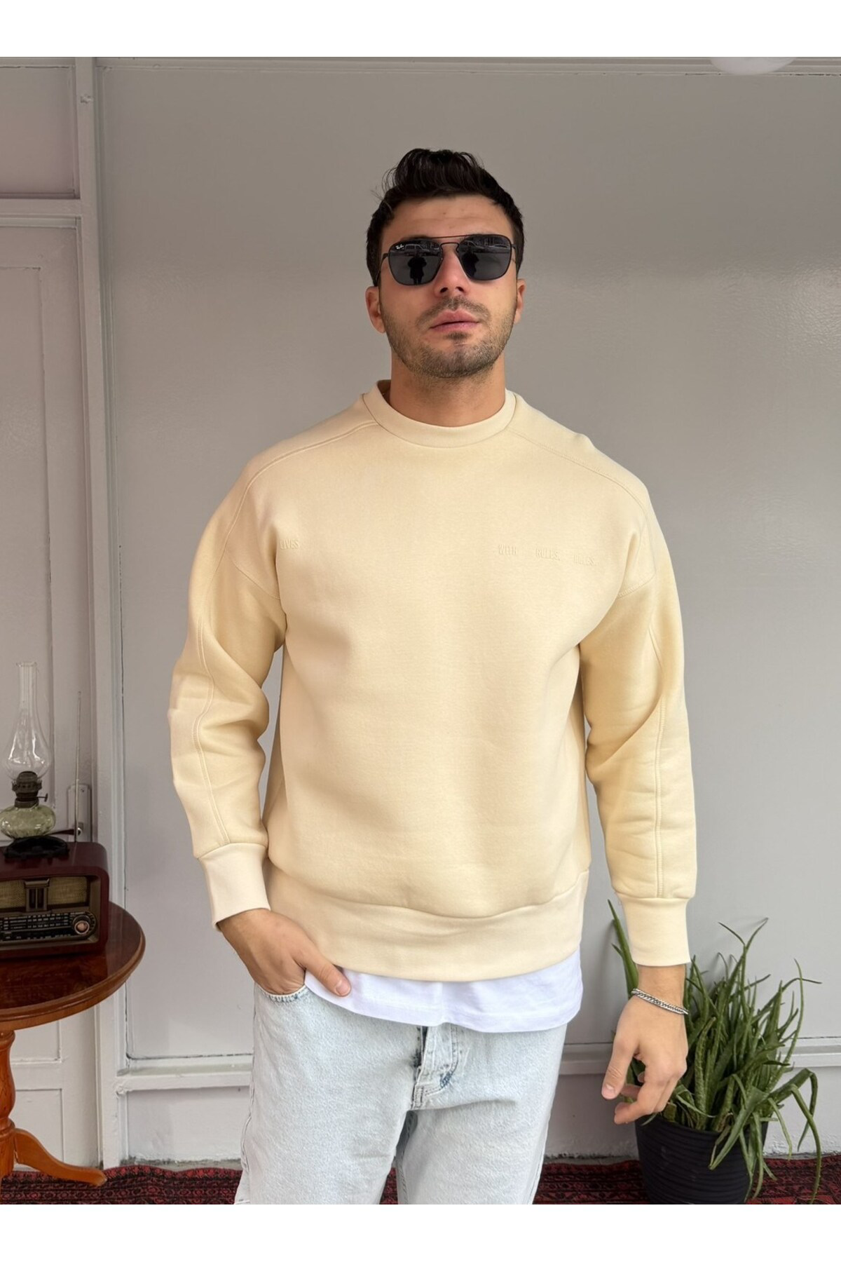 El Yazı Detay Şardonlu Oversize Sweat