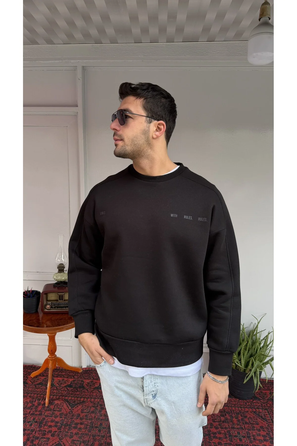 El Yazı Detay Şardonlu Oversize Sweat