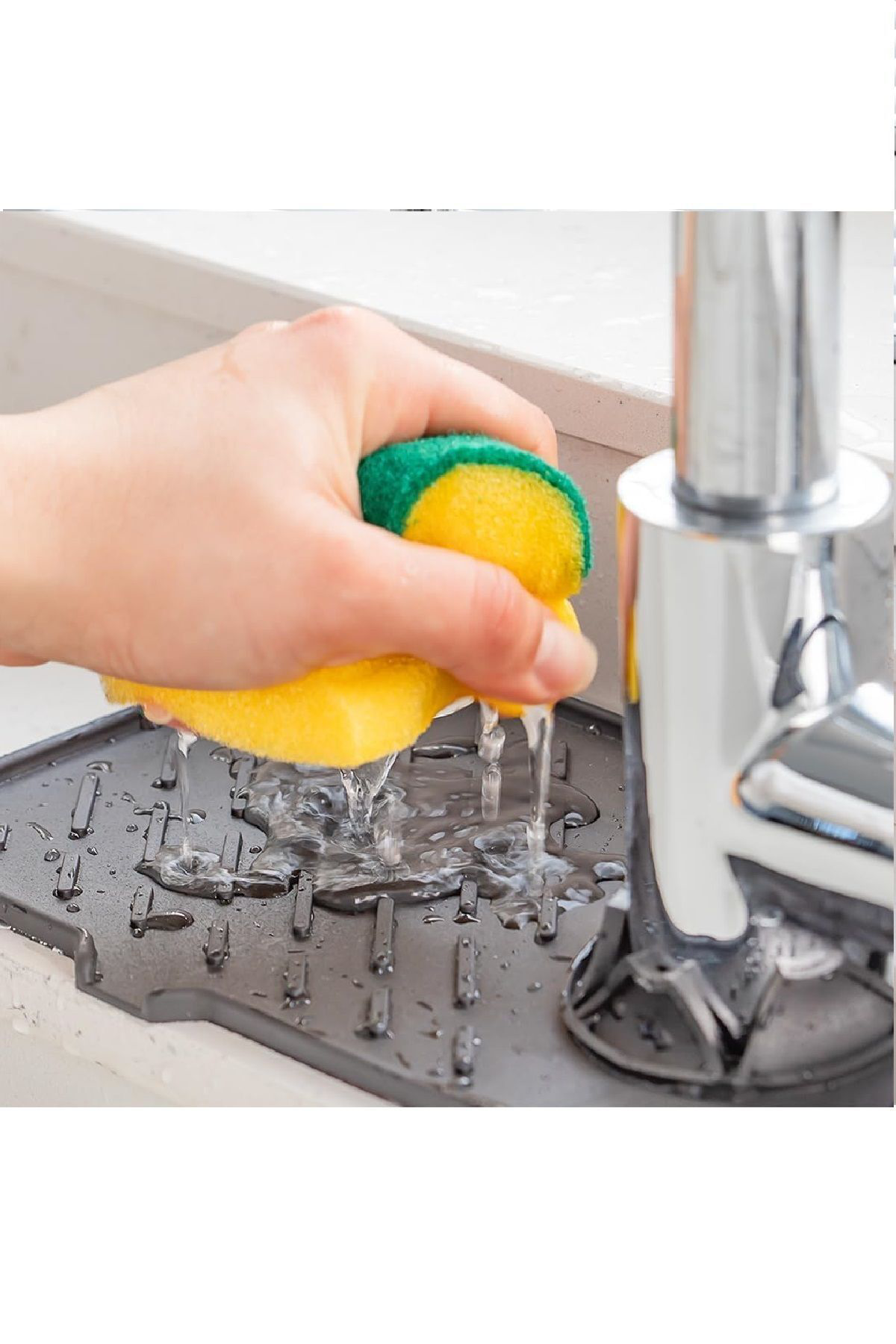 Elastik Musluk Lavabo Matı Gri-Su Tutucu Düzenleyici Kaydırmaz Mu