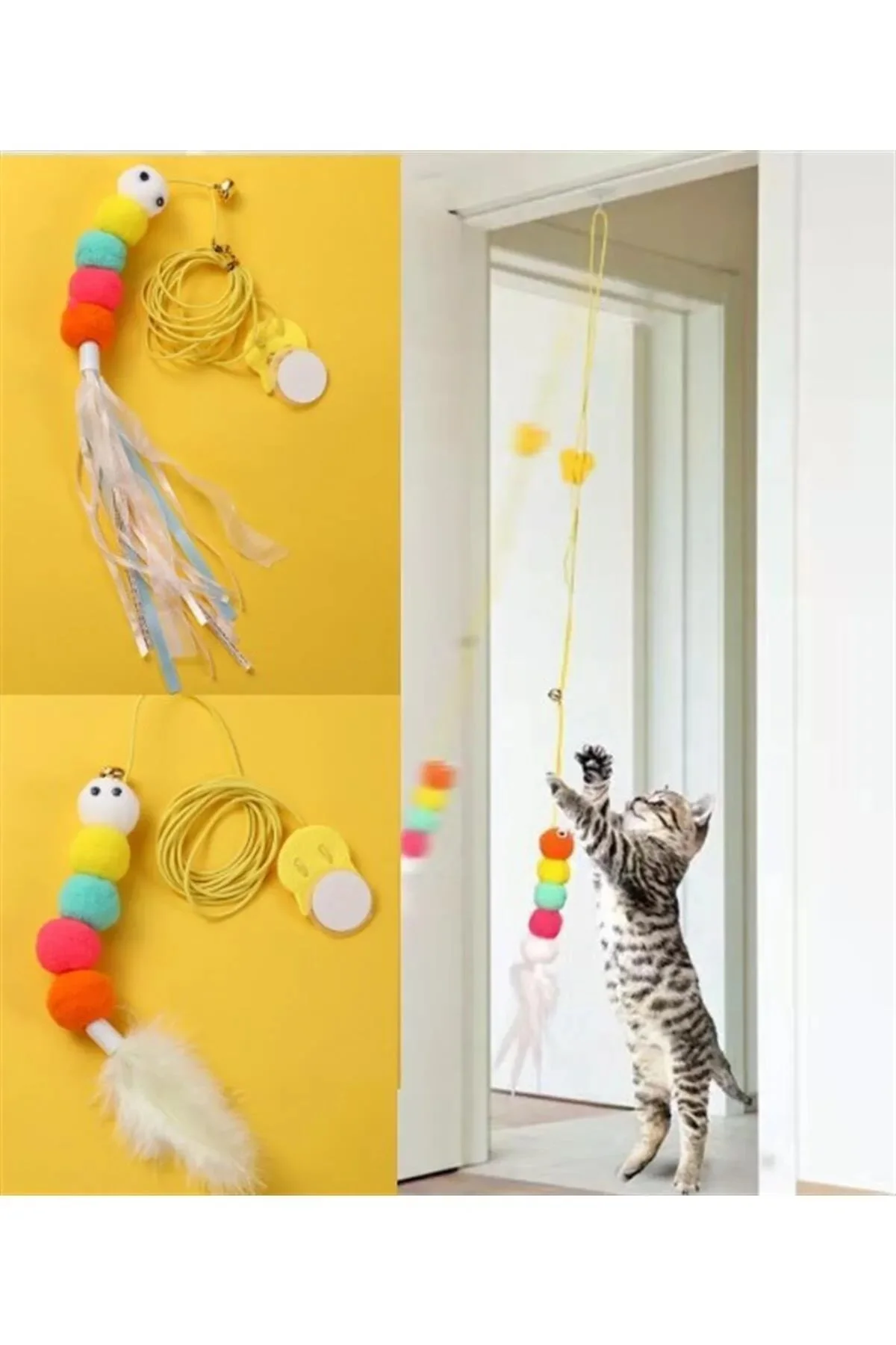 Elastik Tırtıl Kedi Oyuncağı Vantuzlu Lastikli Kedi Zilli Peluş Yakalama Egzersiz Oyuncağı Elastik Tırtıl Kedi Oyuncağı Vantuzlu Lastikli Kedi Zilli Peluş Yakalama Egzersiz Oyuncağı