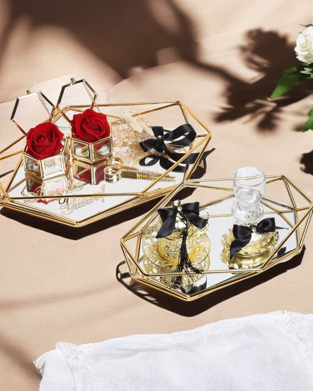 Elation Gold Prizma Söz Nişan Tepsisi ve Damat Kahve Fincan Tepsi