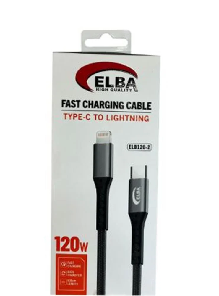 Elba Elb120-2 120w   Type-c To Lightning 1Mt Siyah Örgülü  Şarj K