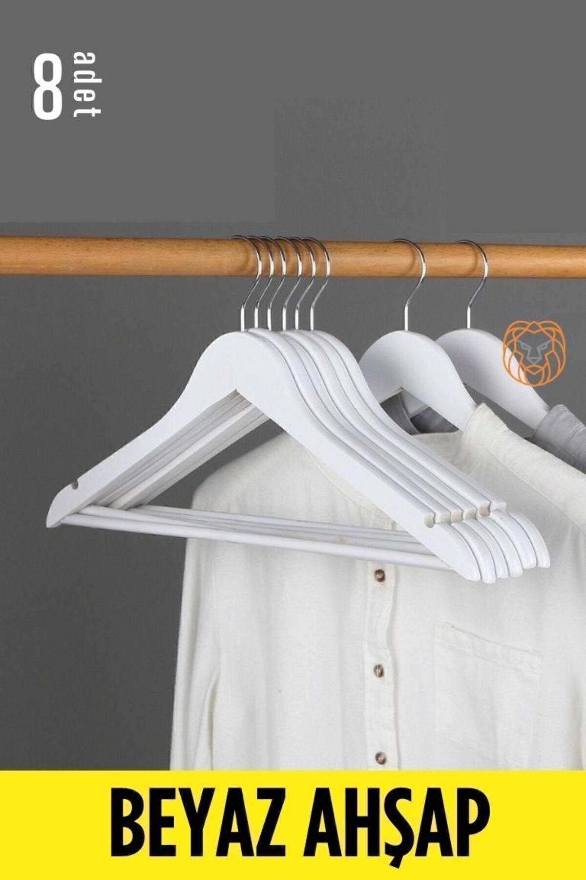 Transformacion Elbise Askısı Beyaz Ahşap 8 Adet