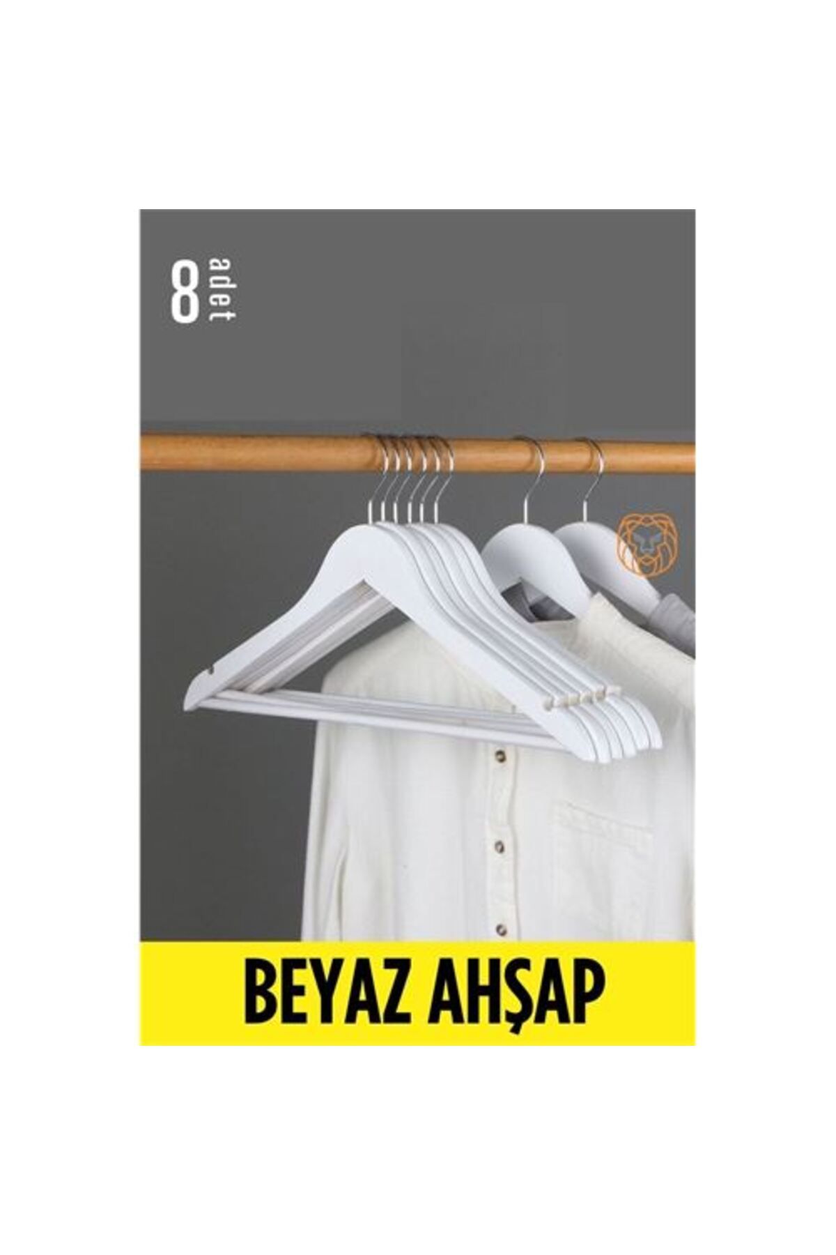 Modacar Elbise Askisi Beyaz Ahşap 8 Adet