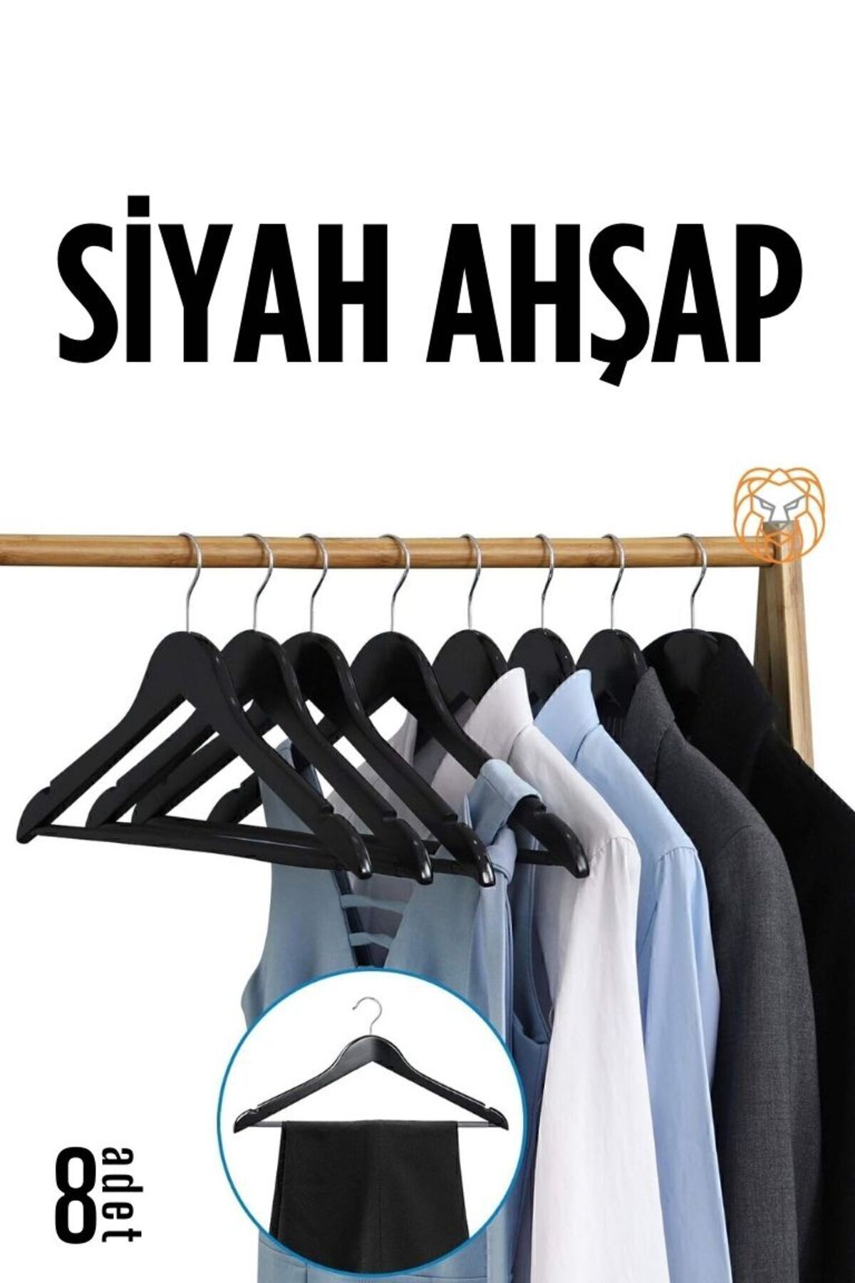 Transformacion Elbise Askısı Siyah Ahşap 8 Adet