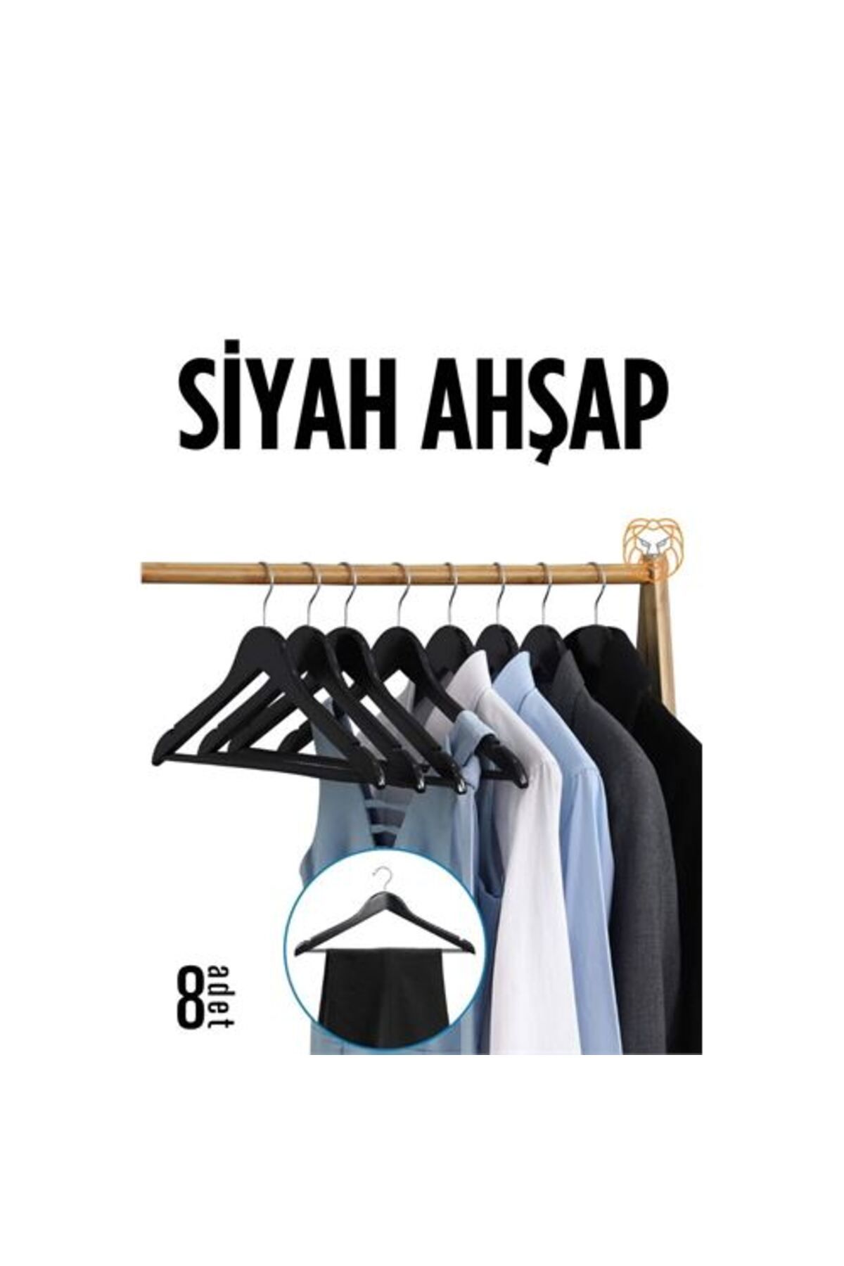 Modacar Elbise Askısı Siyah Ahşap 8 Adet