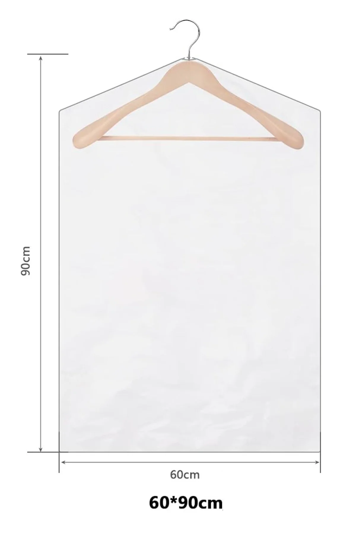 Elbise Poşeti (60X90 CM) Askı Delikli Omuzlu Kesim (10 ADET) Şeff