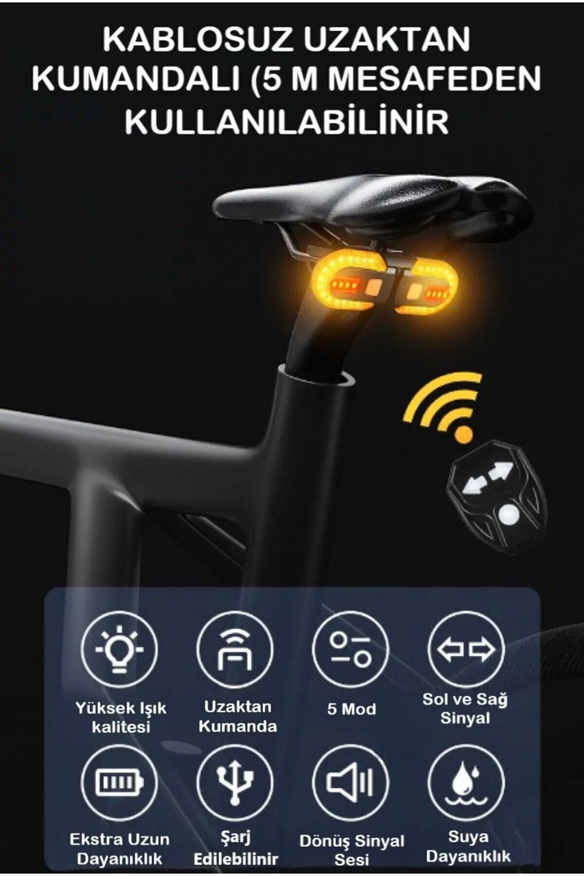 1 Company Eldrive 5 Modlu Su Geçirmez Usb Led Şarjli Sinyal Kablosuz Kumandali Sinyal Takimi