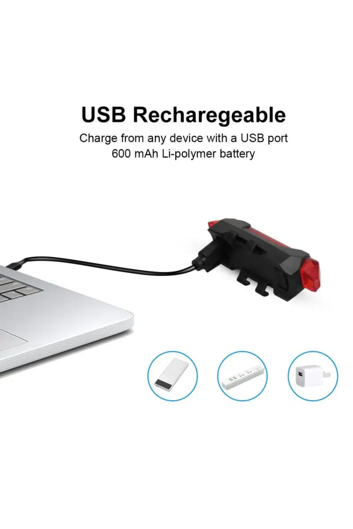 1 Company Eldrive Elektrikli Bisiklet -Bisiklet İkaz Lambasi Beyaz Su Geçirmez Usb Şarjli