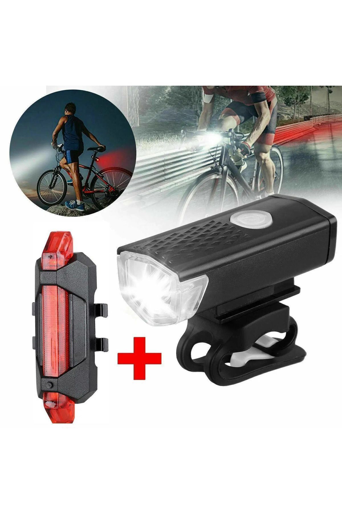 ELDRİVE Su Geçirmez Usb Şarj Led Bisiklet Scooter Ön Far Arka Işık Lambası Işık Seti Bisiklet Far