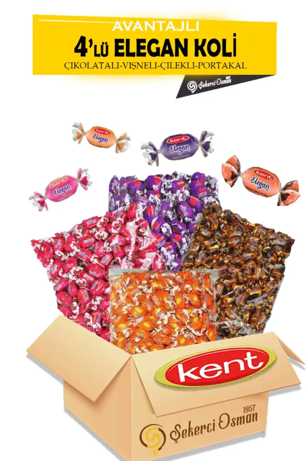 Elegan 4'lü Avantajlı Koli (ÇİKOLATA-PORTAKAL-VİŞNE-ÇİLEK) 4kg -
