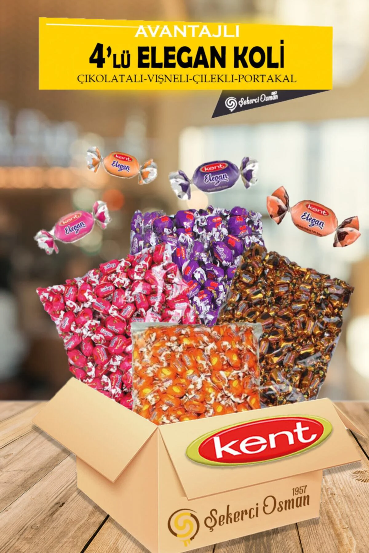 Elegan 4'lü Avantajlı Koli (ÇİKOLATA-PORTAKAL-VİŞNE-ÇİLEK) 4kg - 