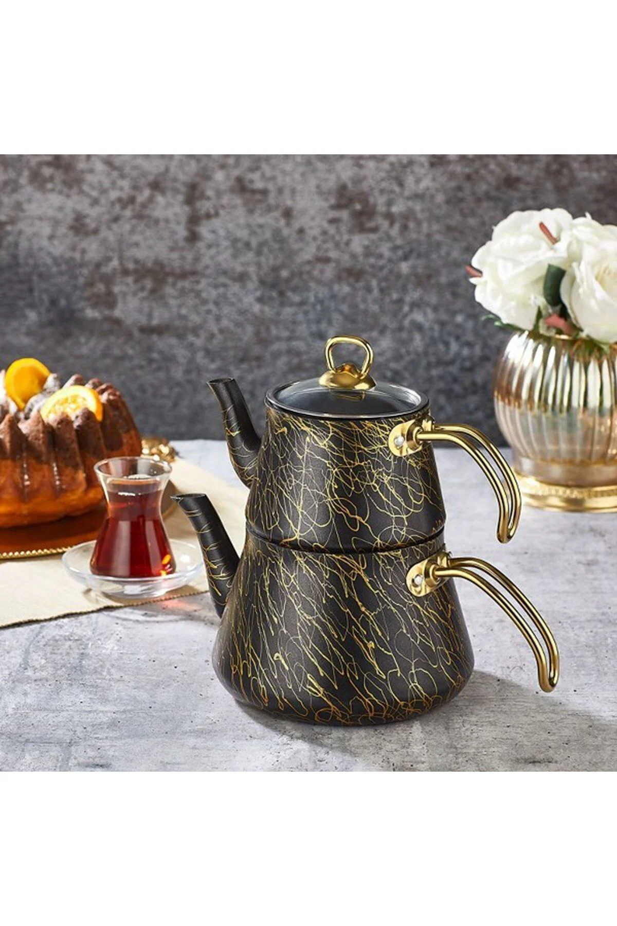 Elegance Granit Çaydanlık Aile Boy - Siyah