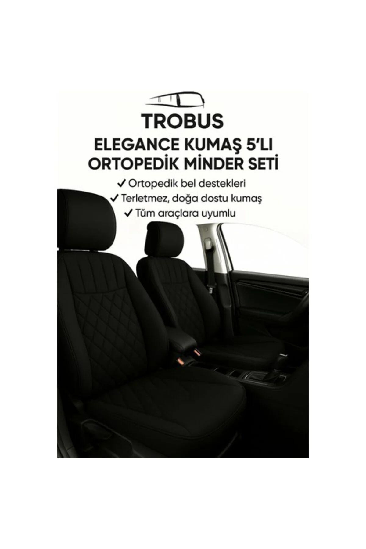 Elegance Ortopedik Araç Koltuk Minderi 5'li Set, Universal, Hava Yastığı Uyumlu Siyah