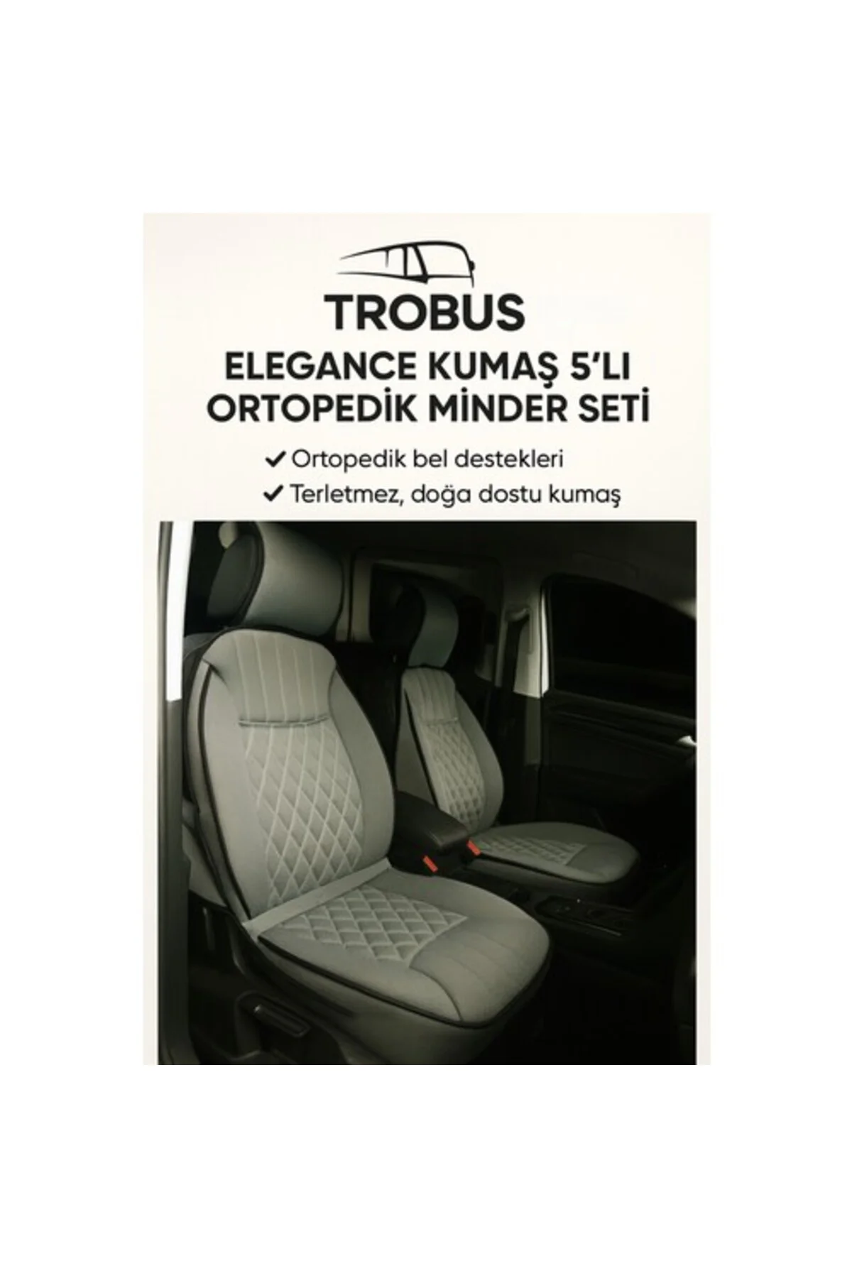 Elegance Ortopedik Araç Koltuk Minderi 5'li Set, Universal, Hava Yastığı Uyumlu Gri