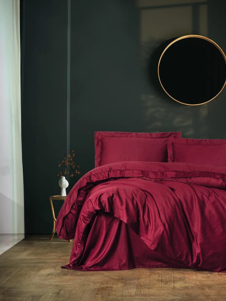 Elegant Bordo Çift Kişilik Saten Nev Takımı