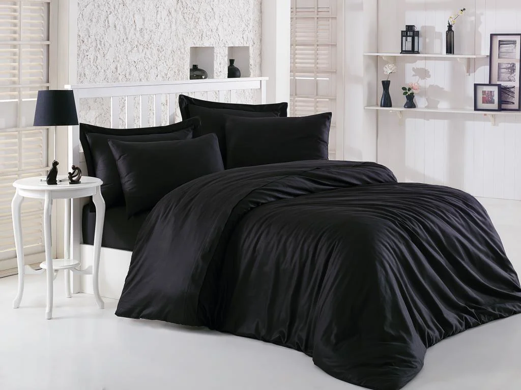 Elegant Siyah Çift Kişilik Saten Nev Takımı