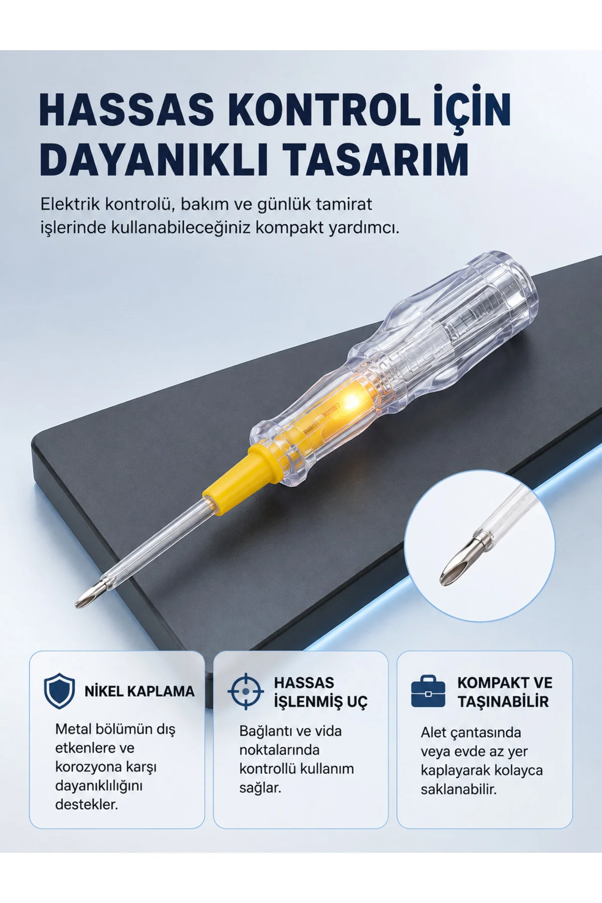 Elektrik Test Kalemi Neon Işıklı Nikel Kaplama 110-220V Dirençli Elektrik Test Kalemi Neon Işıklı Nikel Kaplama 110-220V Dirençli